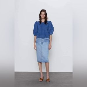 Zara Denim Balloon Sleeve Top